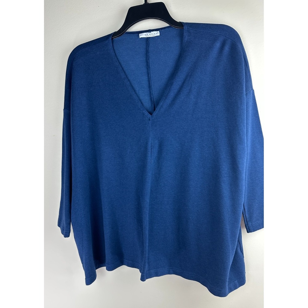 Bryn Walker Blue Bamboo Organic Cotton V-Neck Boxy Tunic Top Small Oversized - Picture 6 of 13